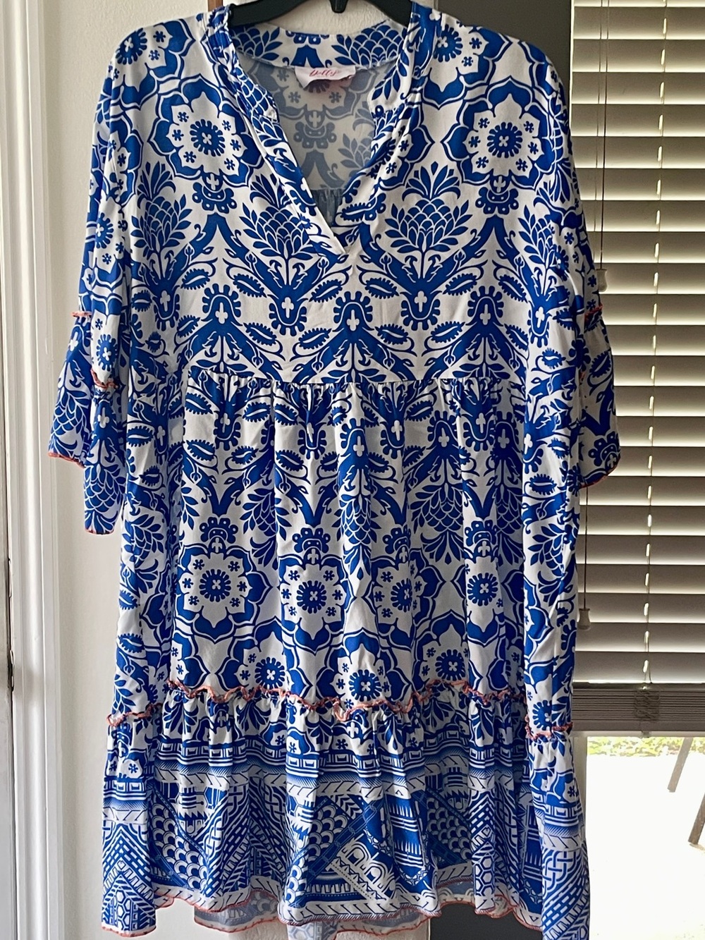 Yolly Italy One Size Block Tile Print Flowing Viscose Dress Made in Italy